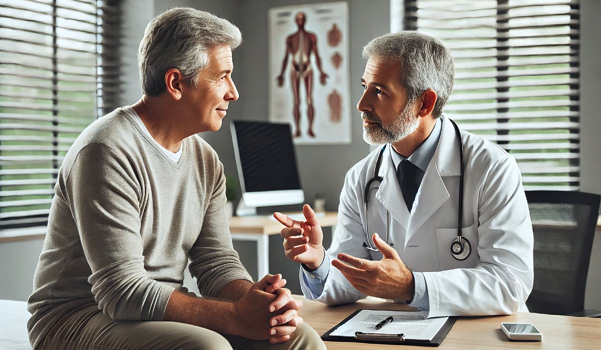 Un hombre conversa con su médico sobre las causas de la disfunción eréctil